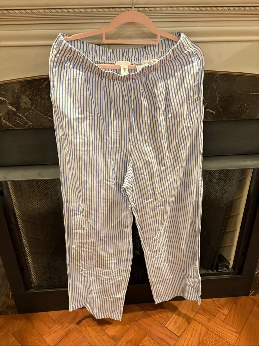 H&M Blue and white striped wide leg linen blend pants